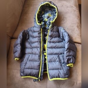 Snozu Charcoal and Neon Toddler Puffer Jacket, Size 18 Months
